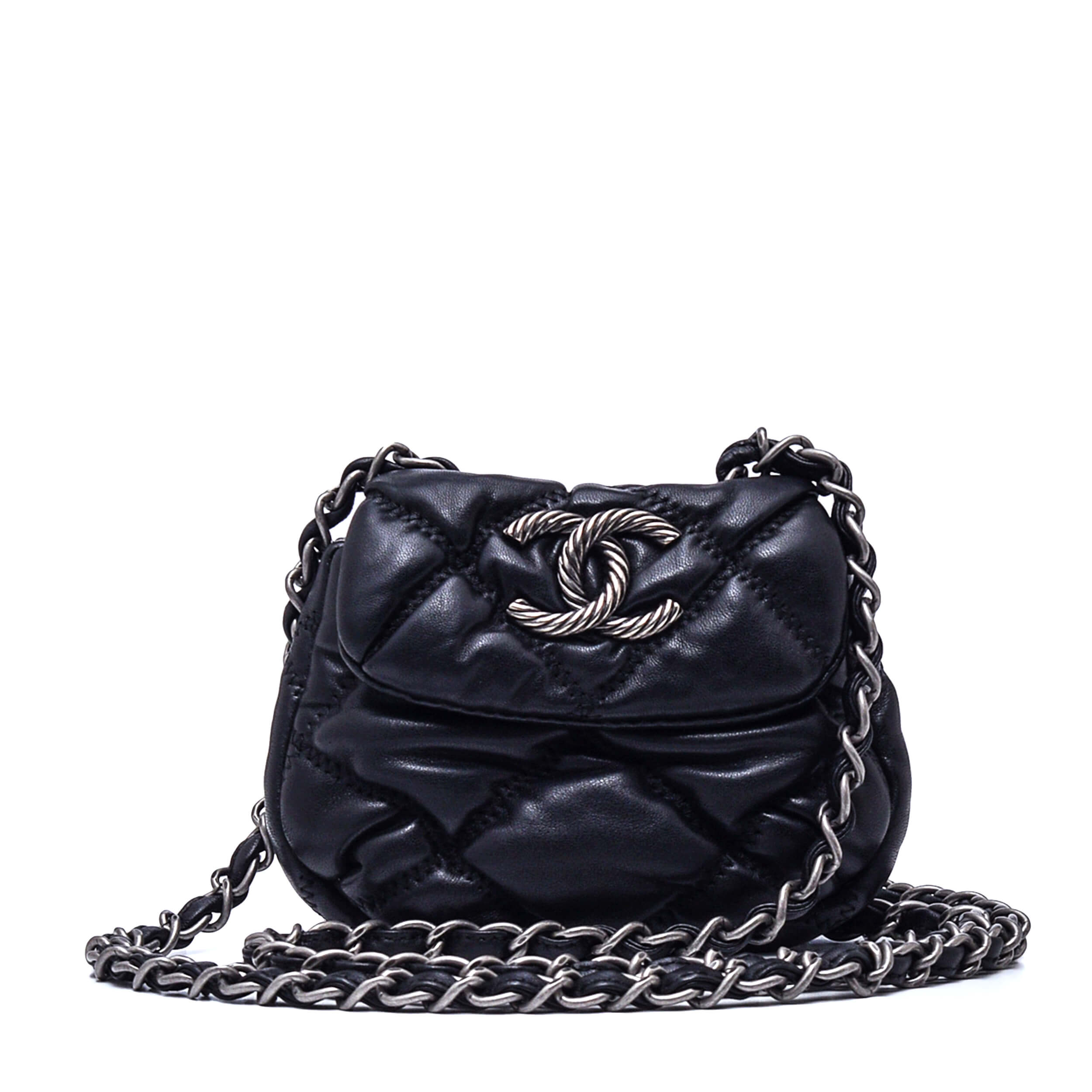 Chanel - Black Quilted Lambskin Leather Bubble Paris Moscou Mini Flap Bag